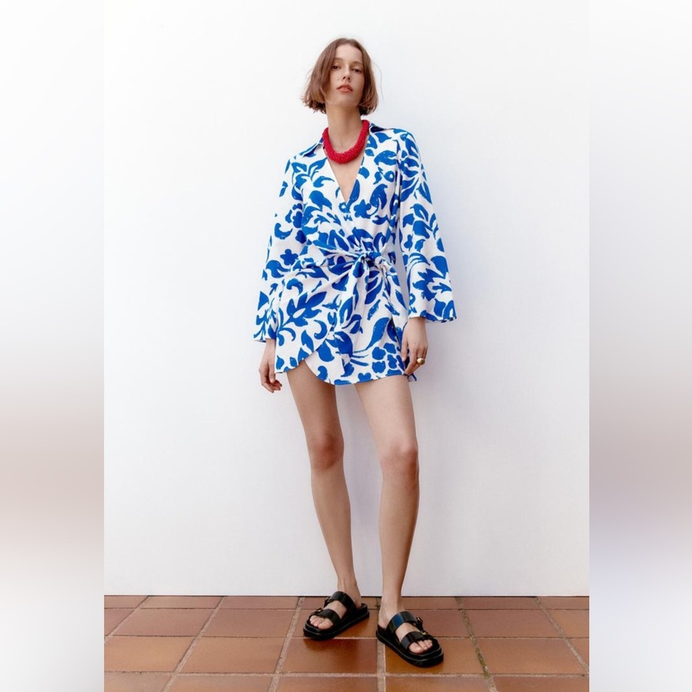 Zara Blue and White Floral Mini Dress